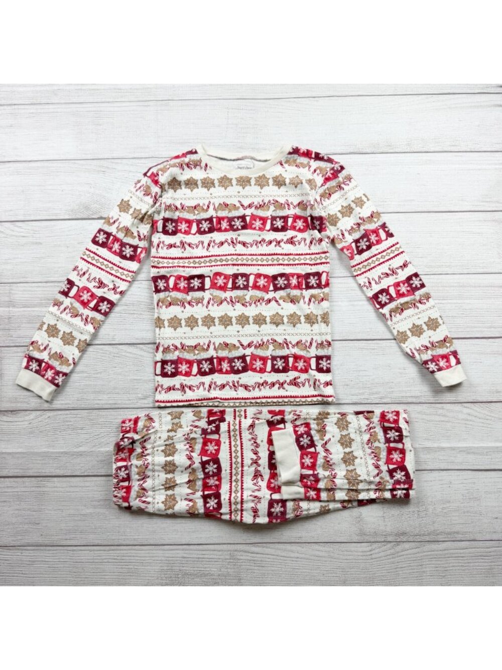 Burt's Bees Kids Holiday Pajama Set Red White Snowflake Candy Cane Pattern 10 - Picture 1 of 5